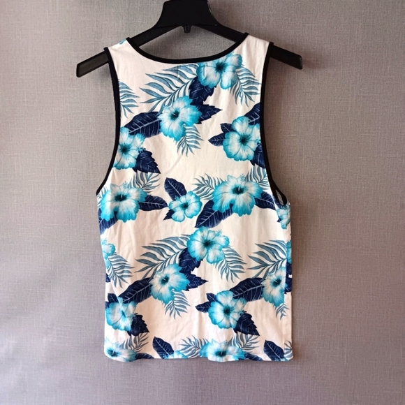 Pacsun Floral Tropical Tank‎ Top Hawaiian Size Medium Blue White Cotton Beach - Picture 4 of 5
